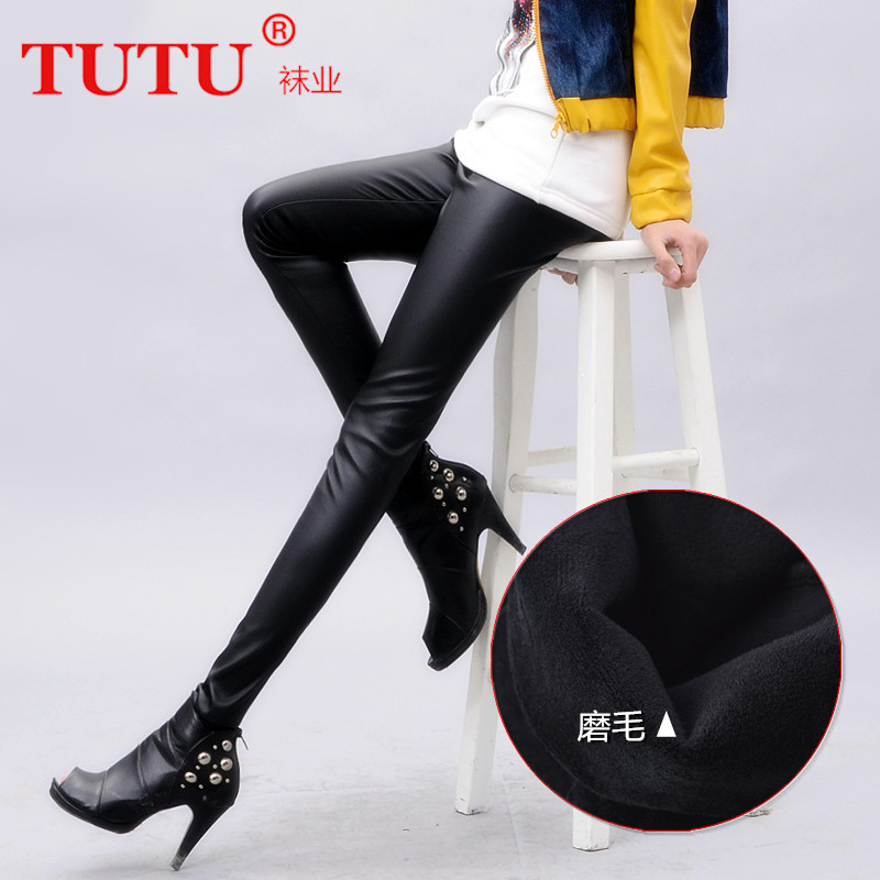 微商爆款！TUTU韓版秋冬內磨毛厚款皮褲內搭褲 九分褲批發6356批發・進口・工廠・代買・代購