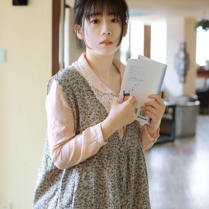 echo shine原創自製清新碎花花邊馬甲裙雙層棉紗森系背心裙批發・進口・工廠・代買・代購