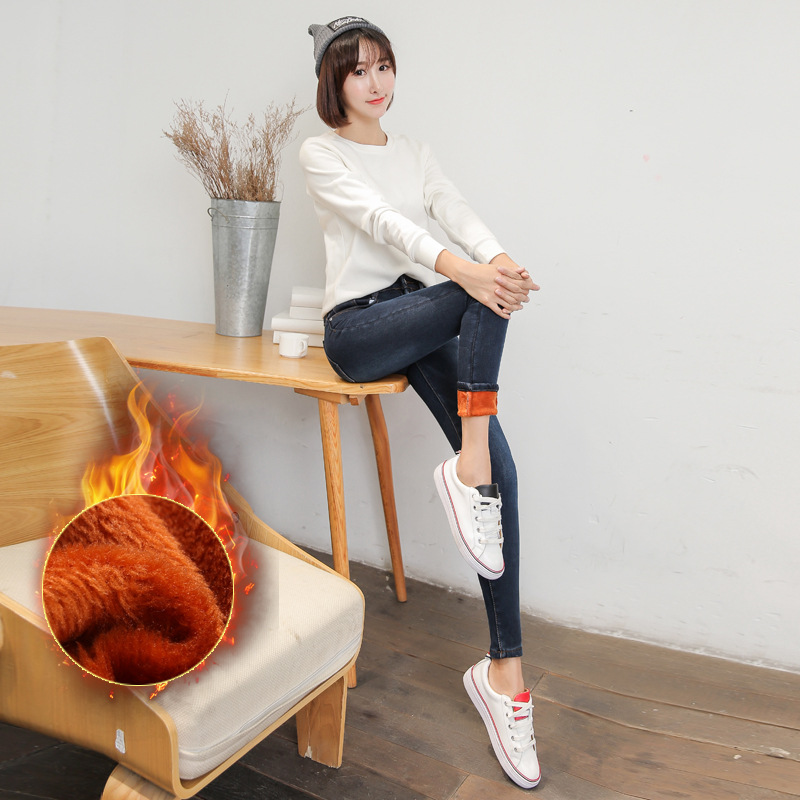 女式加絨加厚牛仔褲女新款長褲韓版修身高彈褲子秋冬加厚鉛筆褲批發・進口・工廠・代買・代購