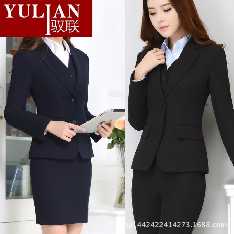 職業裝女西裝套裝 深藍色女式西服春秋長袖OL修身工作服一件代發批發・進口・工廠・代買・代購