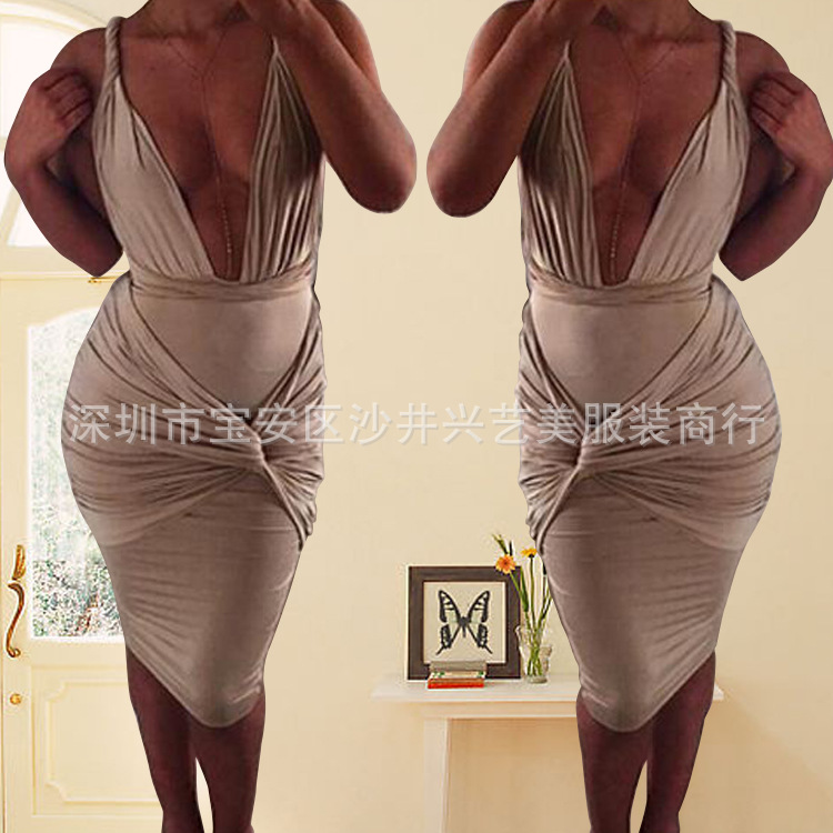 現貨 歐美性感低胸深V前後交叉吊帶不規則連衣裙禮服紅色 A204批發・進口・工廠・代買・代購