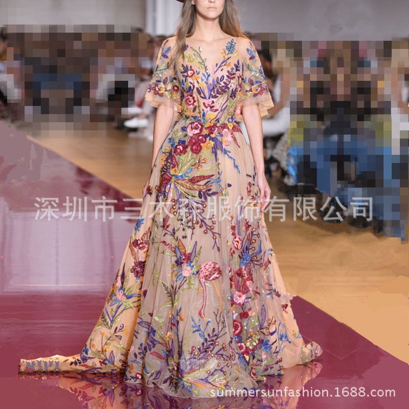 2017歐美新款刺繡蕾絲禮服長裙女連衣裙速賣通亞馬遜外貿貨源批發批發・進口・工廠・代買・代購