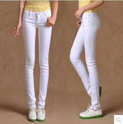 2015新款純棉白色彈力牛仔褲彈力鉛筆褲純白牛仔褲一件代發白牛仔工廠,批發,進口,代購