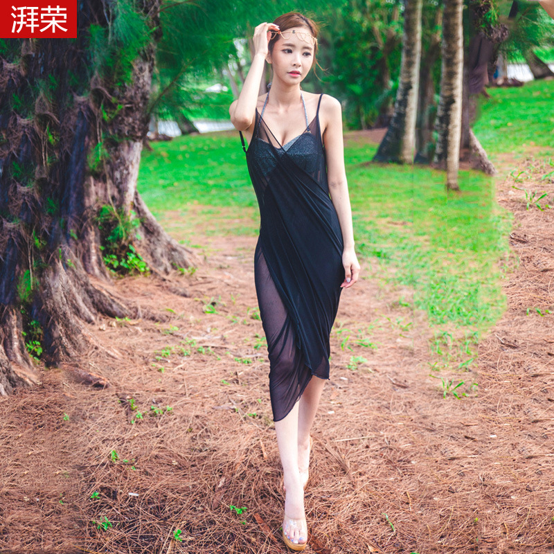 2015新款夏裝露背性感透視網紗連衣裙吊帶波西米亞沙灘裙子長裙批發・進口・工廠・代買・代購