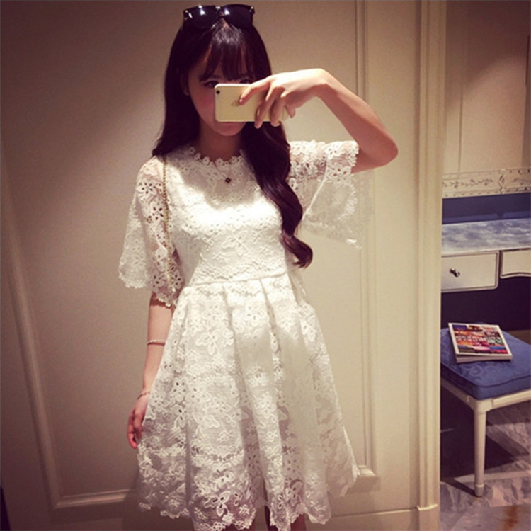 2015新款甜美白色高腰修身顯瘦淑女蕾絲裙裝 連衣裙工廠,批發,進口,代購