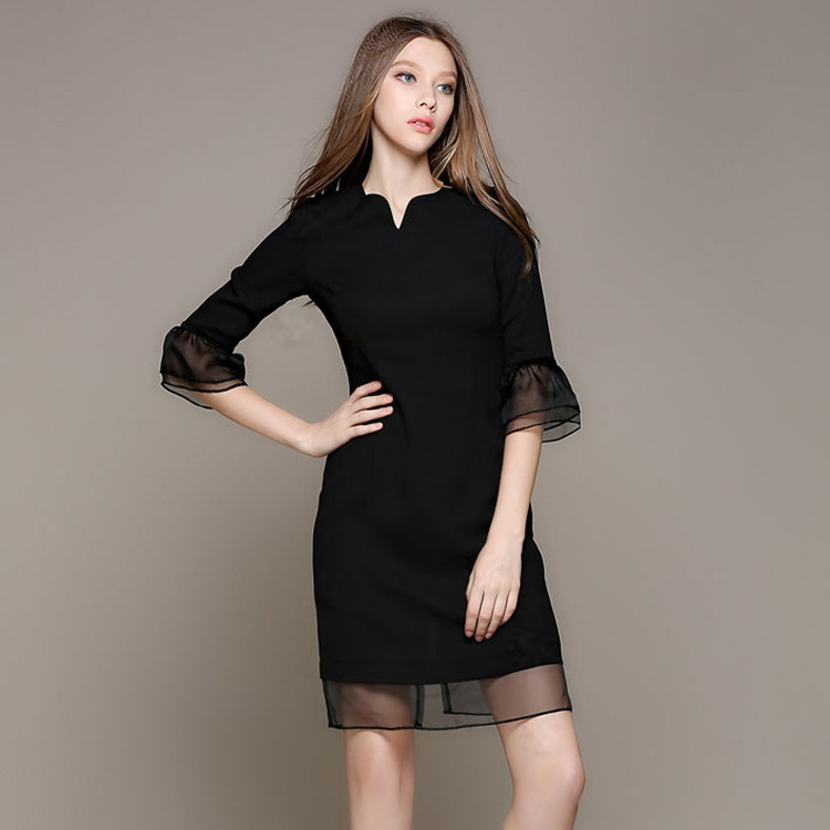 女裝一件代發微信代理2015新款歐美荷葉袖麻紗雪紡歐根紗連衣裙夏批發・進口・工廠・代買・代購