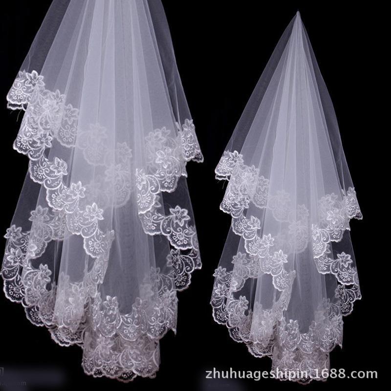 批發新娘頭紗電腦花邊1.5頭紗婚紗禮服配飾結婚頭紗廠傢現貨批發批發・進口・工廠・代買・代購