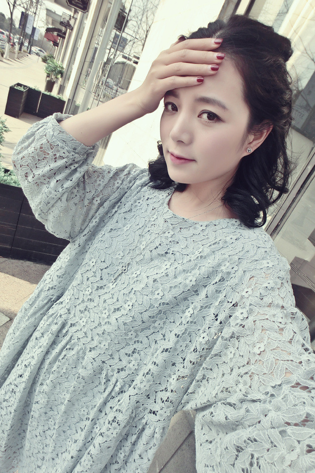 2016春季新款加肥大碼女裝胖mm顯瘦斤寬松中長款蕾絲連衣裙批發・進口・工廠・代買・代購