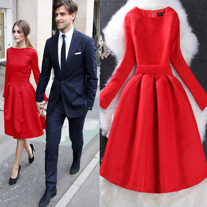 冬季長袖蓬蓬大擺連衣裙紅色公主裙修身新娘結婚禮服敬酒服回門裝工廠,批發,進口,代購