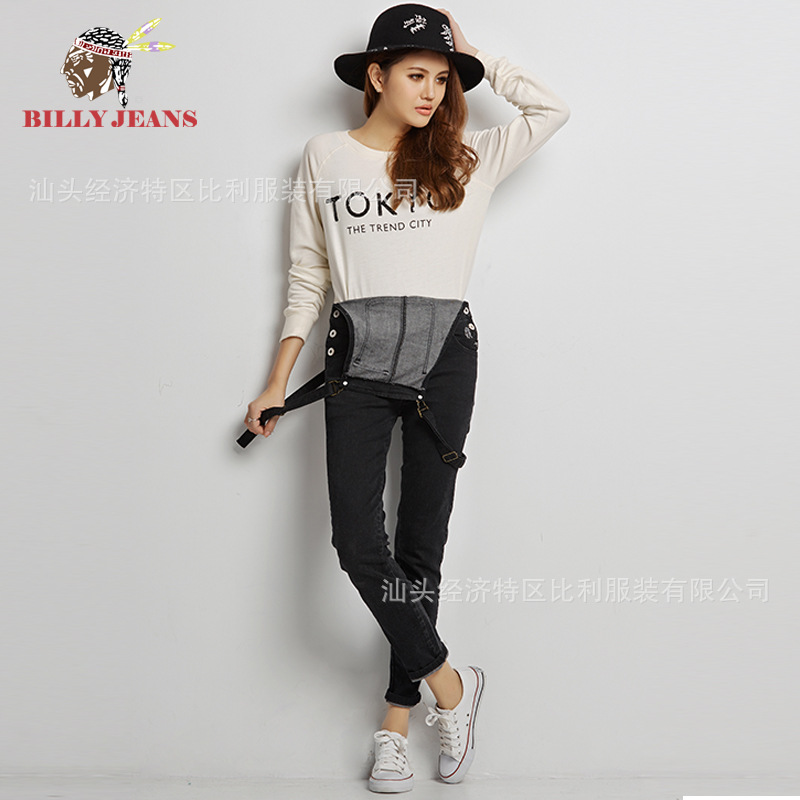 Billy新款牛仔背帶褲女長褲顯瘦修身學生連身吊帶褲小腳批發・進口・工廠・代買・代購