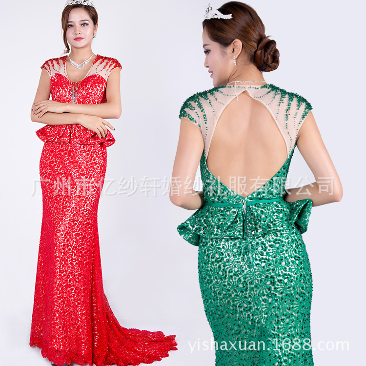 2017新款新娘婚紗敬酒服露背性感魚尾晚宴禮服主持年會晚禮服長款工廠,批發,進口,代購