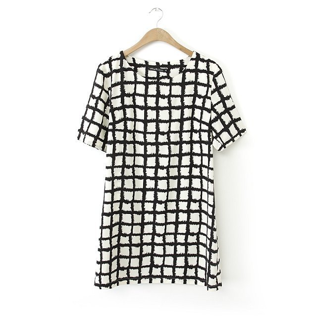 2014歐美夏季新款女裝寬松加大碼黑白格子連衣裙 D205工廠,批發,進口,代購
