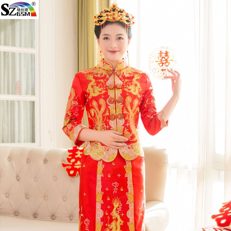 格絲嫚 2016冬季新款秀禾服新娘敬酒服中式結婚旗袍龍鳳褂禮服工廠,批發,進口,代購