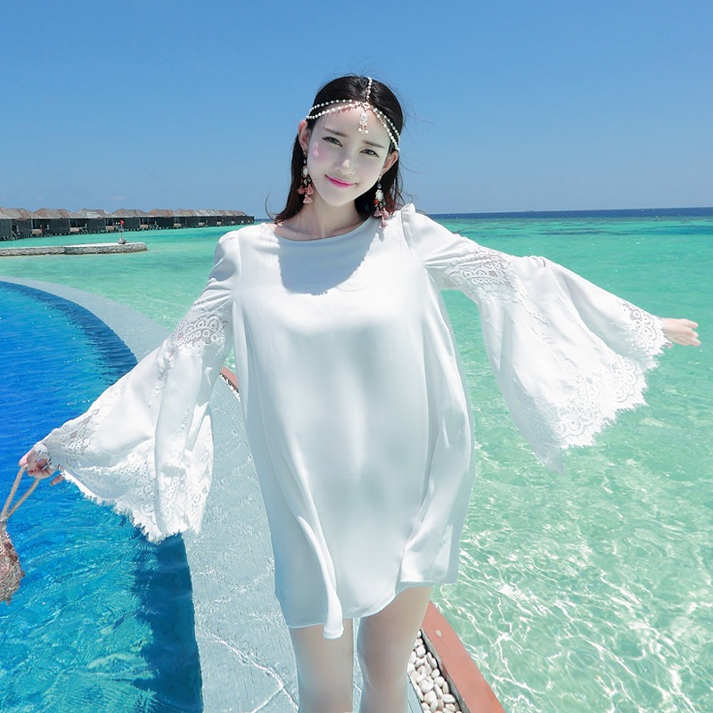 蕾絲拼接海邊沙灘裙夏仙女裝雪紡波西米亞短裙顯瘦度假連衣裙短批發・進口・工廠・代買・代購