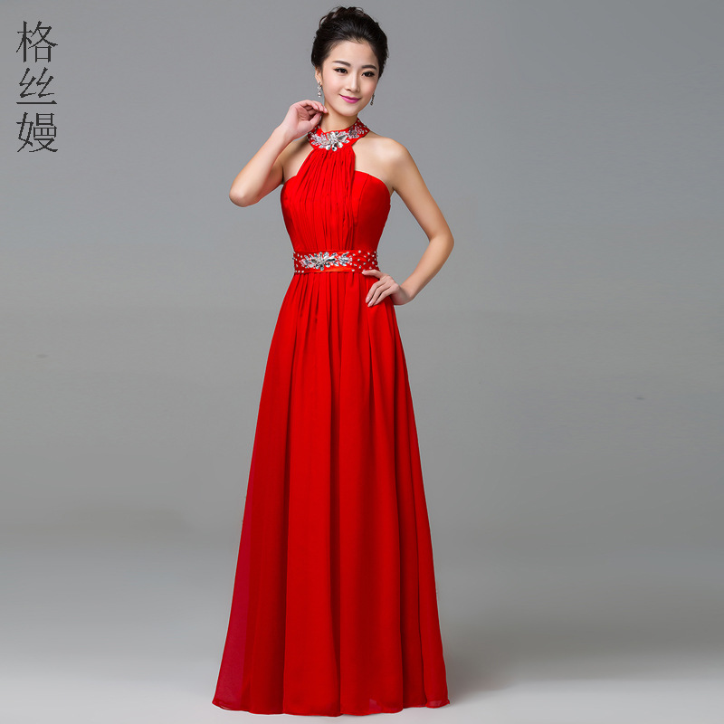 2016夏季新款正品連衣裙長款掛脖修身顯瘦宴會晚禮服廠傢批發批發・進口・工廠・代買・代購