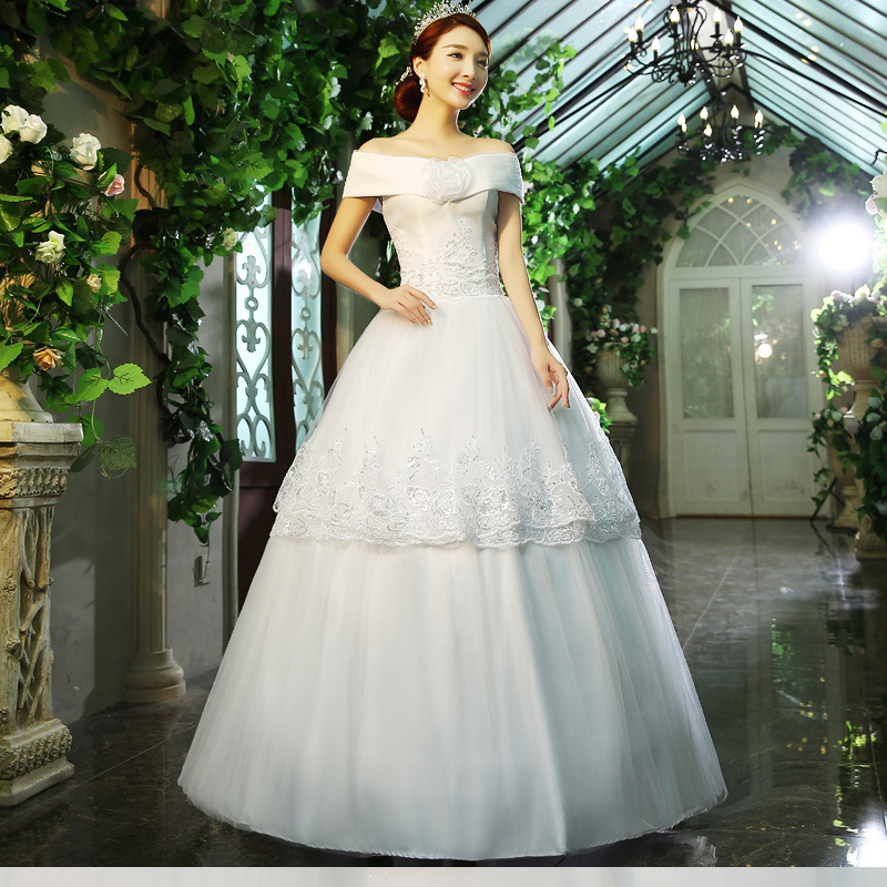蘇州婚紗2016新款蕾絲齊地綁帶婚紗禮服 一字肩婚紗定製廠傢批發批發・進口・工廠・代買・代購