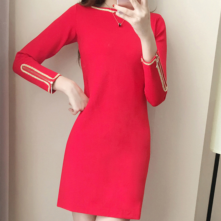 秋冬季女士包臀加厚連衣裙韓版加長款顯瘦打底裙加絨保暖鉛筆裙子工廠,批發,進口,代購