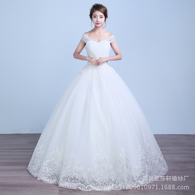 批發婚紗2016夏新款婚紗禮服一字肩齊地抹胸婚紗韓式孕婦修身婚紗批發・進口・工廠・代買・代購