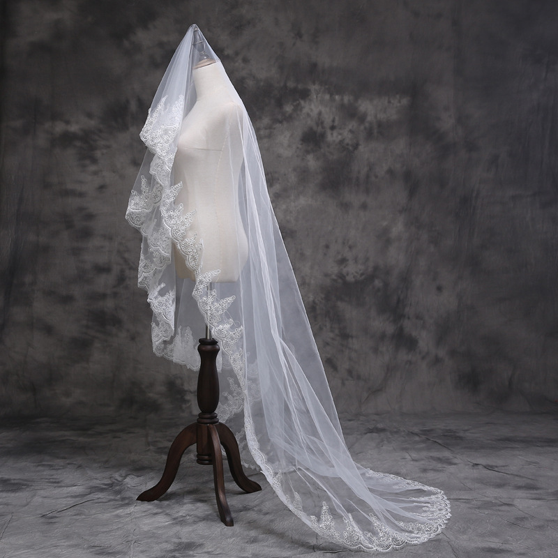 藍妃2015新款夏韓式超長款3米蕾絲邊白色頭紗 新娘頭紗婚紗配飾批發・進口・工廠・代買・代購