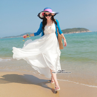 新款波西米亞沙灘裙白色拖地長裙海邊夏季超大擺連衣裙子885批發・進口・工廠・代買・代購