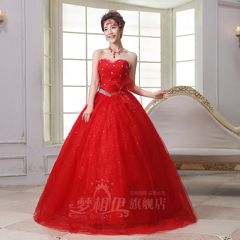 2014新款紅色齊地婚紗/顯瘦婚紗/韓版紅色婚紗-001批發・進口・工廠・代買・代購