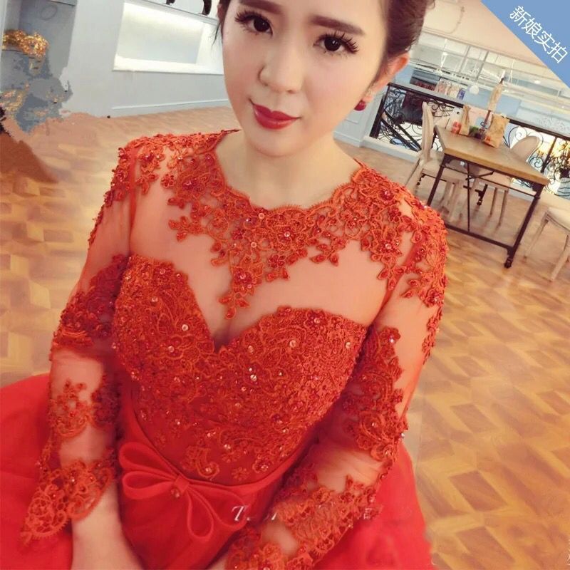 2016新款新娘結婚修身長款禮服婚紗 晚禮服新娘時尚婚紗網紗蕾絲工廠,批發,進口,代購