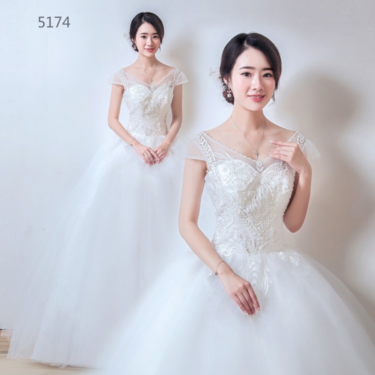 批發新款韓式一字肩齊地婚紗禮服 大碼顯瘦新娘高腰結婚禮服工廠,批發,進口,代購