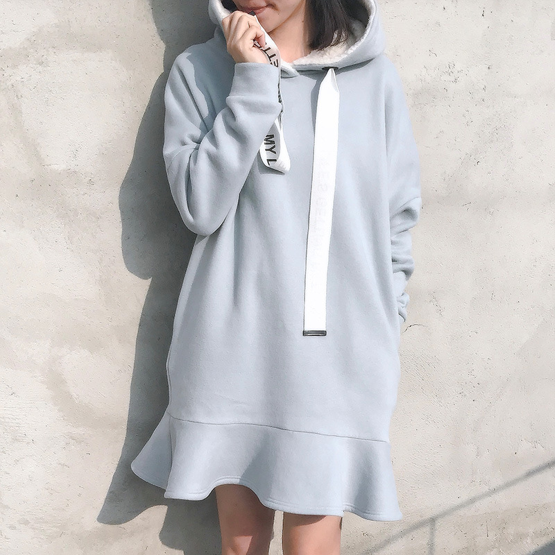 裡奈NENA秋冬款加絨加厚女式連衣裙中長款連帽魚尾裙n642503880批發・進口・工廠・代買・代購