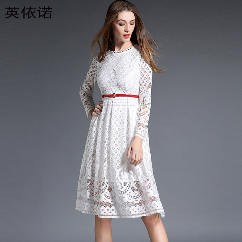 歐洲站女裝秋款小香風鏤空時尚修身波西米亞長裙蕾絲連衣裙中長款批發・進口・工廠・代買・代購