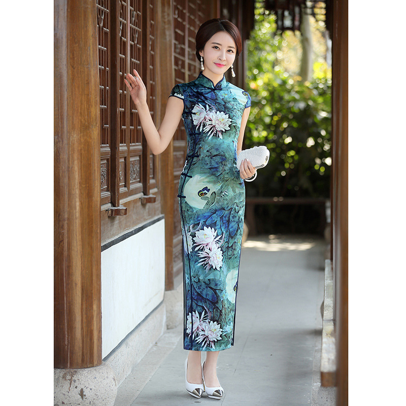 甜美圓領高腰一步裙2016年夏季短袖大花旗袍連衣裙工廠,批發,進口,代購