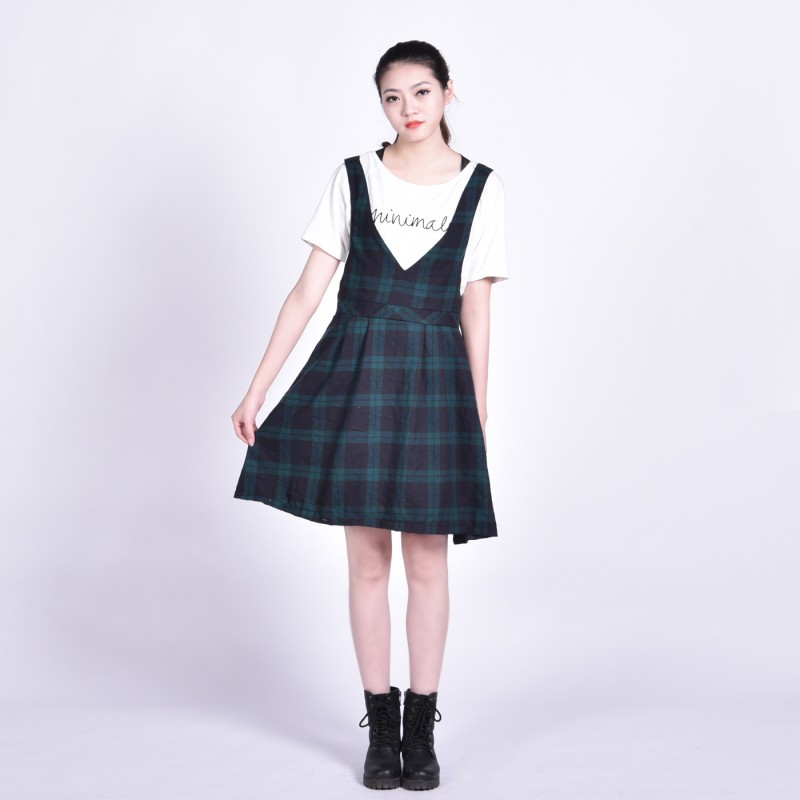 2016新款 V字背帶裙 格子裙 女裝夏季新款  精品服飾廠傢批發工廠,批發,進口,代購