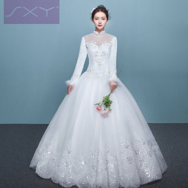 2016新款冬季長袖婚紗禮服新娘結婚齊地加棉冬款婚紗復古立領婚紗批發・進口・工廠・代買・代購