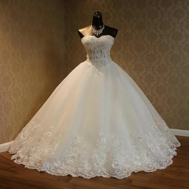 外貿抹胸款婚紗禮服2016新款新娘齊地蓬蓬修身顯瘦蕾絲婚紗女批發・進口・工廠・代買・代購