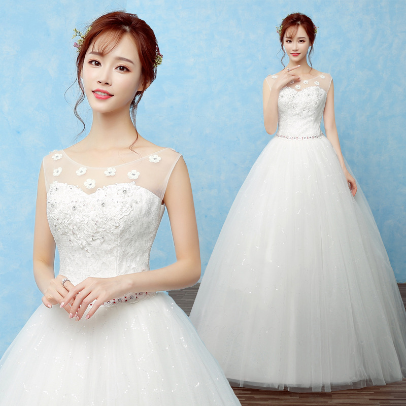 韓式修身新娘婚紗禮服 性感一字肩蕾絲露背齊地婚紗 2016新款定製工廠,批發,進口,代購