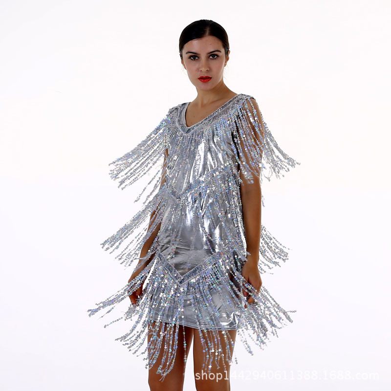 2016新款 閃光銀色亮片流蘇夜店裙 歐美連衣裙 阿裡巴巴一件代發工廠,批發,進口,代購