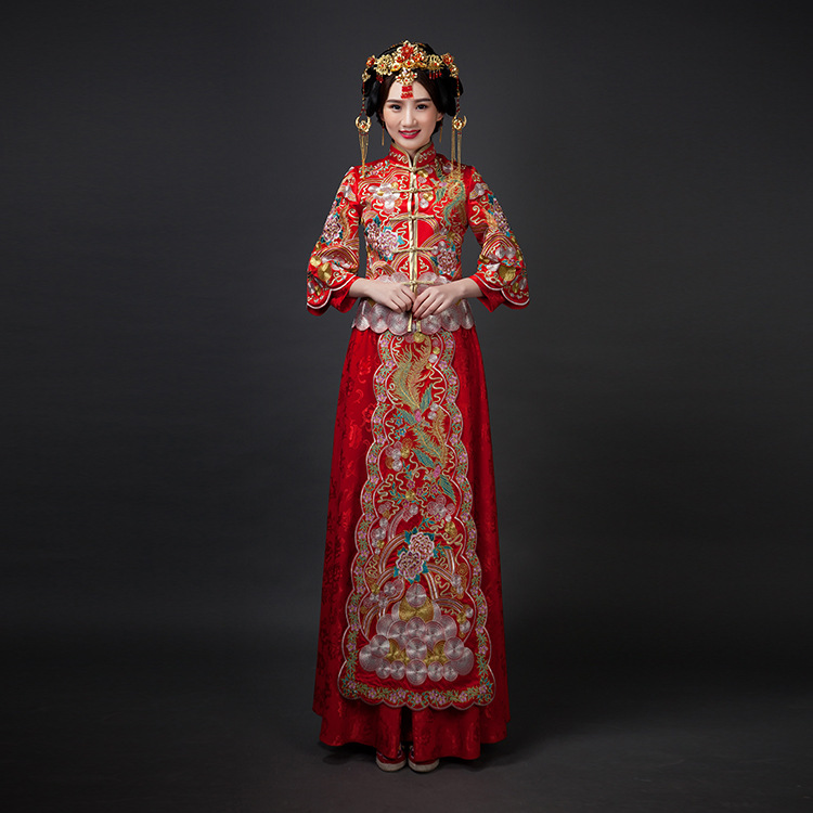 2016新款復古改良影樓秀禾服 高檔新娘修身大紅色秀和服中式婚服工廠,批發,進口,代購