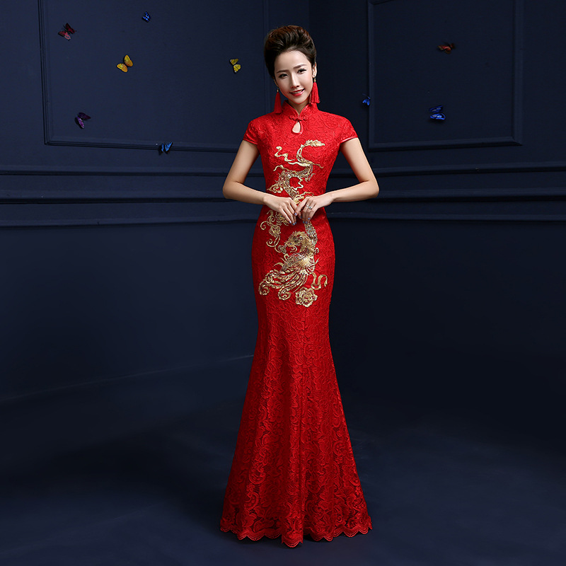 旗袍裙2015新款冬紅色長款敬酒服旗袍新娘中式結婚禮服結婚晚禮服批發・進口・工廠・代買・代購