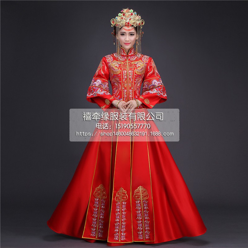 新款復古旗袍紅色中式敬酒服秀和服新娘禮服秀禾服龍鳳褂批發・進口・工廠・代買・代購
