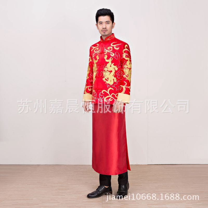 古裝秀禾服中式婚禮新郎結婚男士龍鳳褂禮服敬酒服黃曉明同款男裝批發・進口・工廠・代買・代購