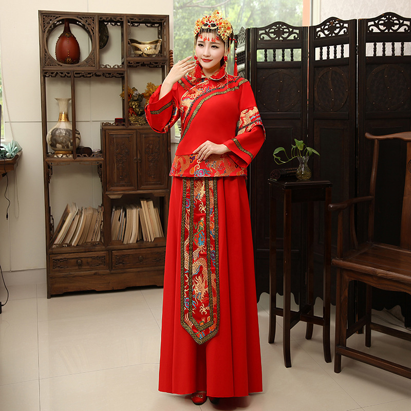 批發古裝服裝女秀禾服復古改良唐裝婚禮結婚禮服新娘嫁衣敬酒服批發・進口・工廠・代買・代購