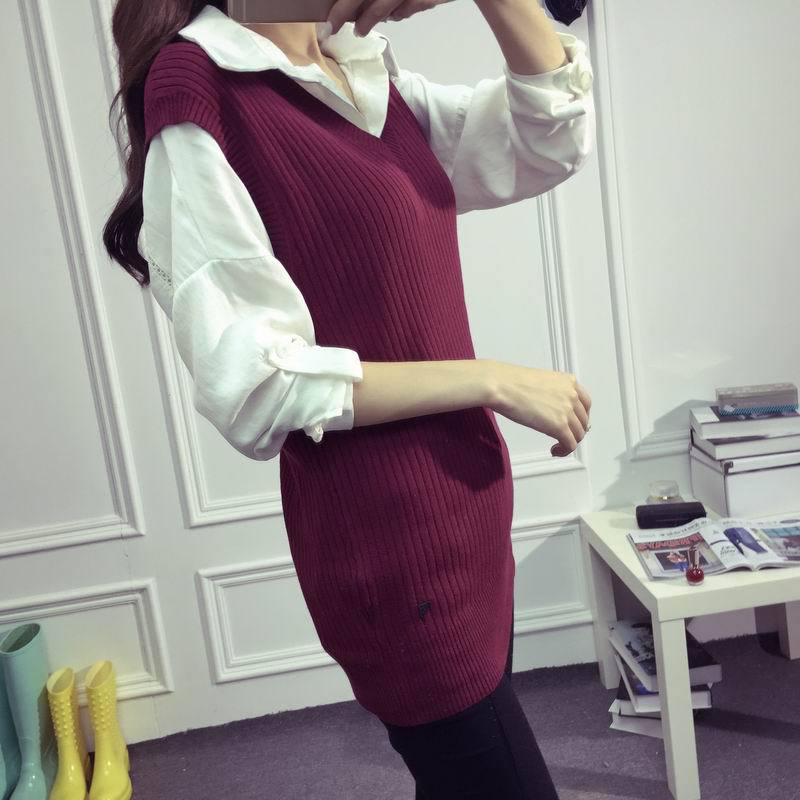 2015秋裝新款韓版中長款無袖寬松V領針織毛衣背心馬甲女批發・進口・工廠・代買・代購