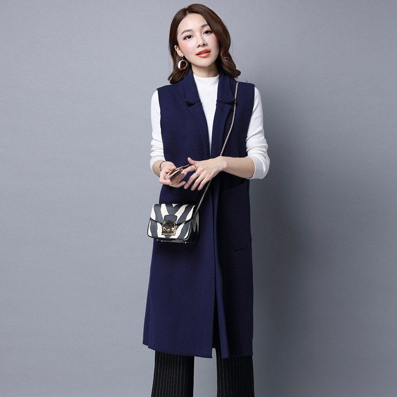 秋季新款大碼女裝 純色長款無袖背心針織衫開衫歐美馬甲外套批發批發・進口・工廠・代買・代購