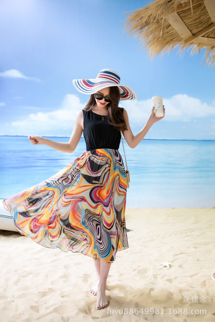 爆款2015夏雪紡連衣長裙修身顯瘦女裝波西米亞沙灘度假裙子工廠,批發,進口,代購