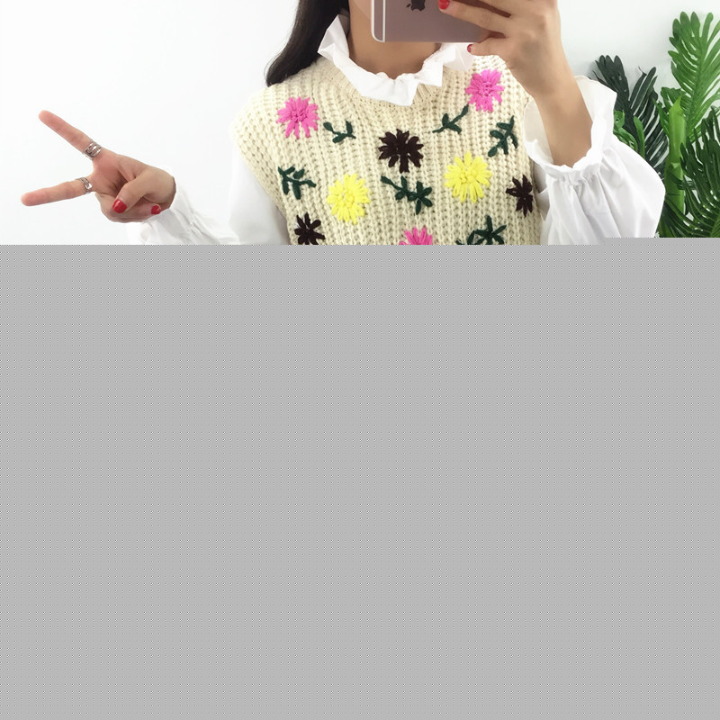 2016秋冬新款韓版時尚女裝寬松顯瘦繡花前長後短圓領背心毛衣批發・進口・工廠・代買・代購