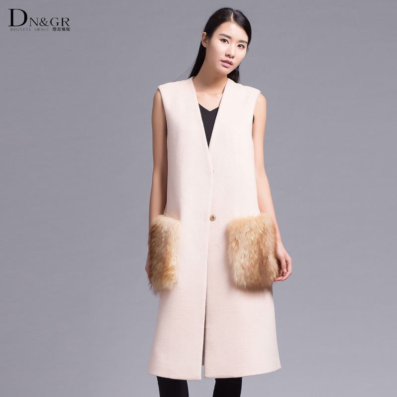 DNGR 2016新款時尚韓版帶毛口袋馬甲款羊毛尼工廠,批發,進口,代購