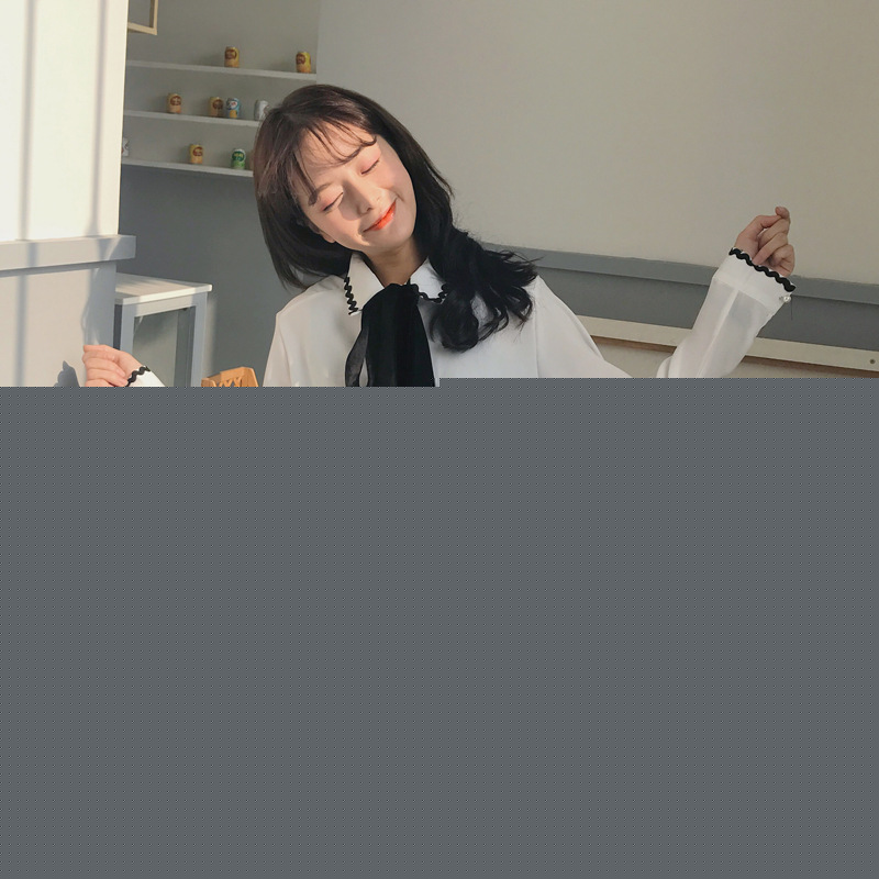 實拍 韓國女裝新款 chic波浪珍珠飄帶刺繡小蜜蜂襯衫批發・進口・工廠・代買・代購