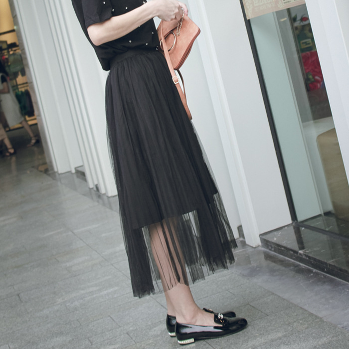 Y1492 CARIEDO 2016S/S 春夏特別定製 百搭黑色半身紗裙批發・進口・工廠・代買・代購