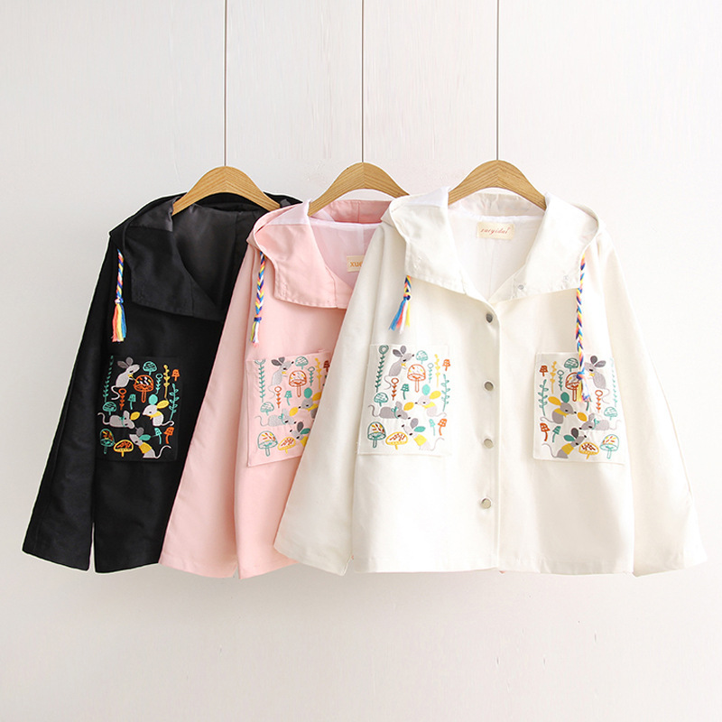 OK/TI  2017春款新品 森女系胸前大口袋老鼠圖案連帽款式外套批發・進口・工廠・代買・代購