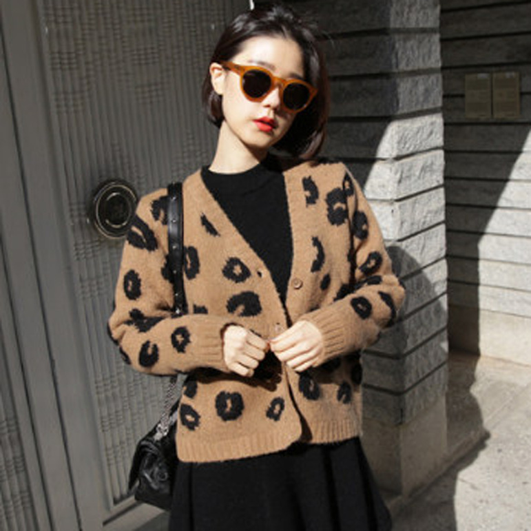 2015韓國新品復古豹紋圖案百搭針織衫外套工廠,批發,進口,代購
