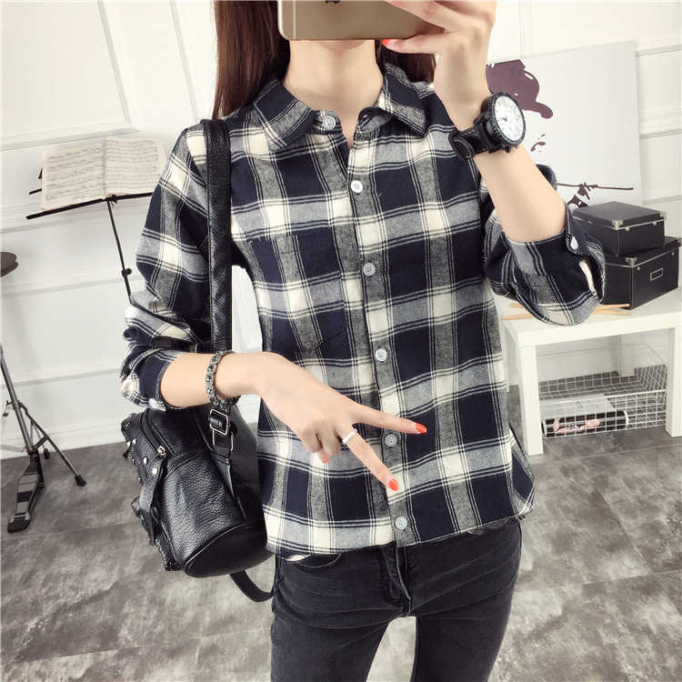 春秋長袖襯衫女韓版格子休閒時尚女式襯衣百搭棉質工廠,批發,進口,代購